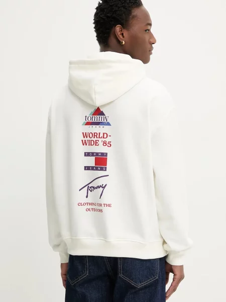Tommy Jeans hanorac de cu glugă cu imprimeu bej