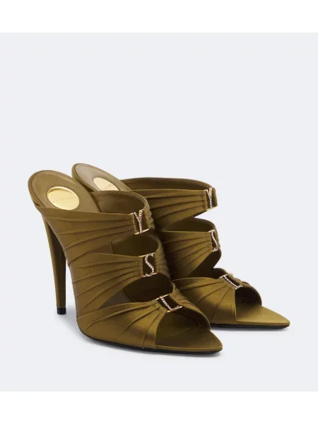 Papuci tip mules Saint Laurent din satin verde