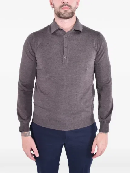Lung tricou polo Kangra tricotate maro