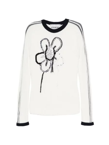 Pulover Iceberg cu broderie cu model floral alb
