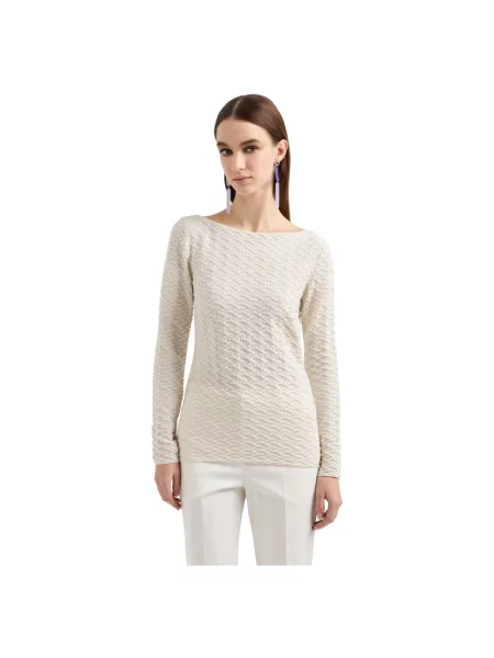 Dzianinowy top Emporio Armani z nadrukiem beżowy