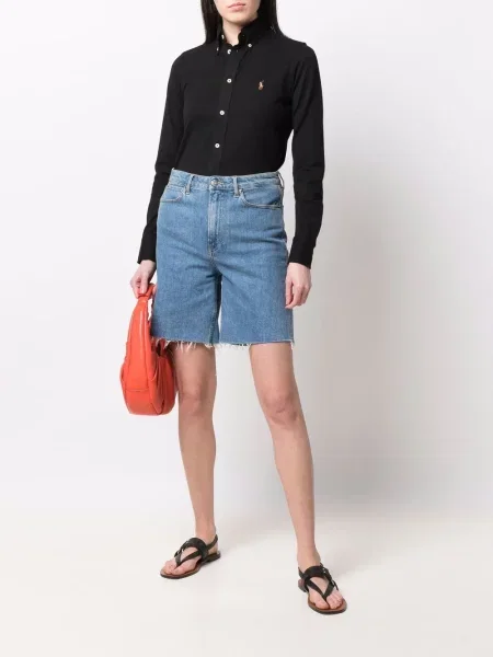 Dzianinowa krótka haftowana koszula Polo Ralph Lauren czarna