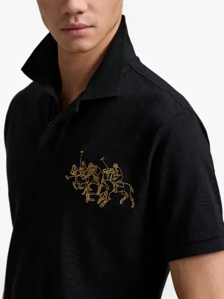 Кожена карирана поло тениска Polo Ralph Lauren бродирана бяло