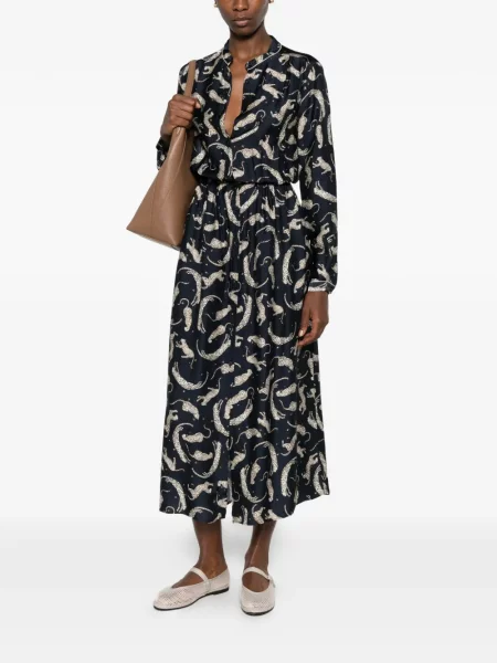 Rochie midi Forte_forte cu imagine cu model leopard albastru