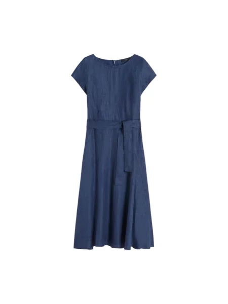Lniana sukienka midi Weekend Max Mara niebieska
