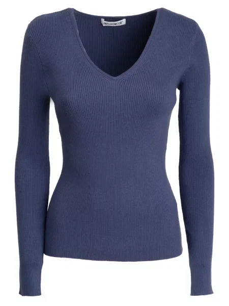 Influencer Pulover Ribbed safir