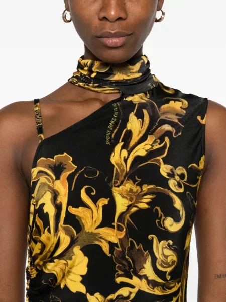 Rochie din denim Versace Jeans Couture cu imagine de costum negru
