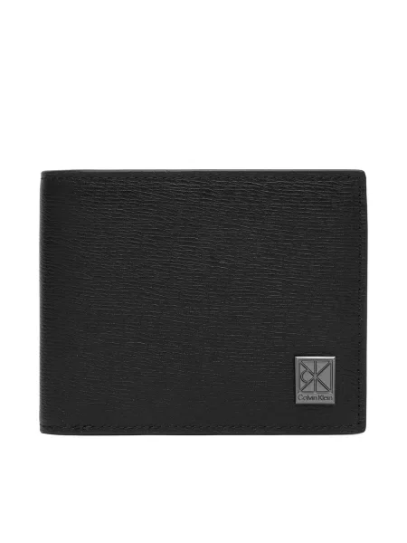 Calvin Klein Πορτοφόλι Textured Emblem Coin Pocket' μαύρο