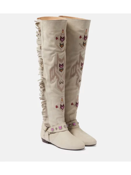 Велурени ботуши Isabel Marant бродирани бяло