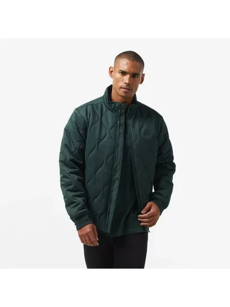 Lacoste Relaxed Fit Ciemnozielona Pikowana Kurtka Z Kołnierzem zielona