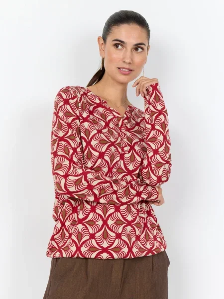 Soyaconcept® koszulka z długim rękawem SC-Felicity Kobiety beżowy|czerwony|brązowy wzorzysty S beżowy