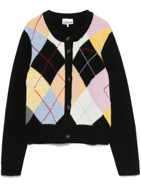 Cardigan Ganni cu model argyle negru