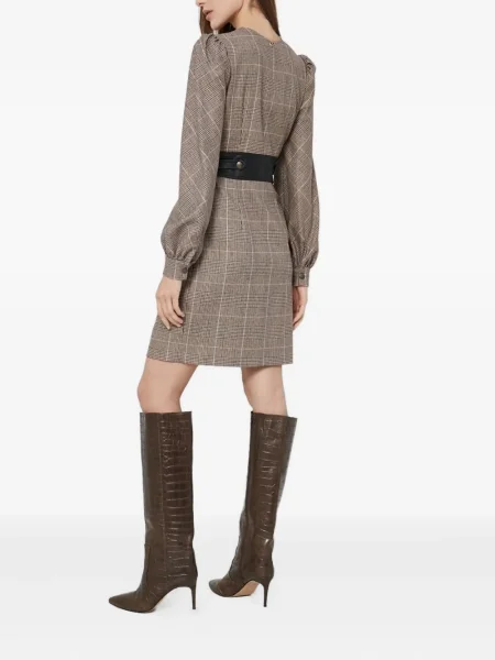 Rochie mini Twinset în carouri cu imagine de costum maro