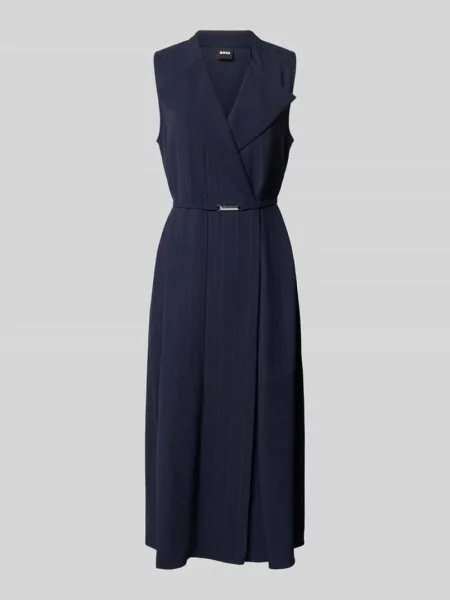 BOSS sukienka midi prosta granatowy