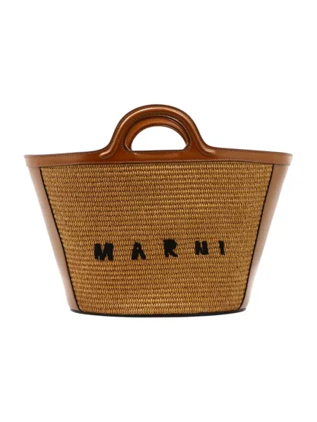 Shopperka Marni skórzana boho pleciona brązowa