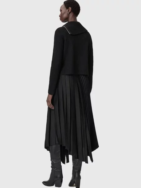 AllSaints sukienka z dodatkiem alpaki maxi prosta czarny