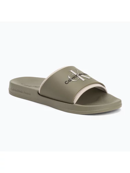 Klapki Calvin Klein Slide Rubber Neoprene Monologo mermaid/eggshell zielone