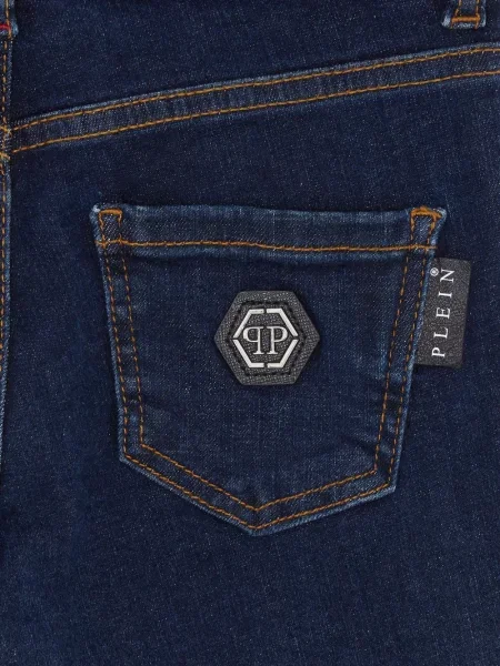 Jeansy straight leg dziecięce Philipp Plein niebieskie