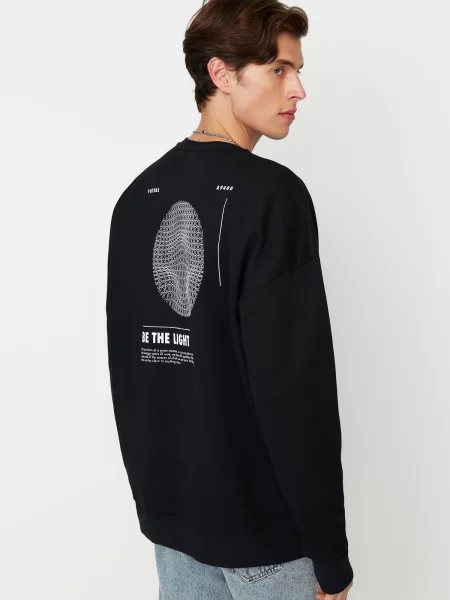 Hanorac din fleece Trendyol din fleece cu imagine negru