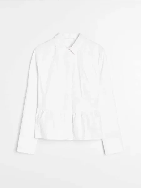 Сорочка з прихованою планкою та воланами білий