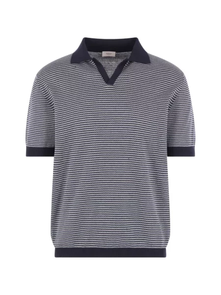 Тениска Agnona на райета с V-образно деколте синьо