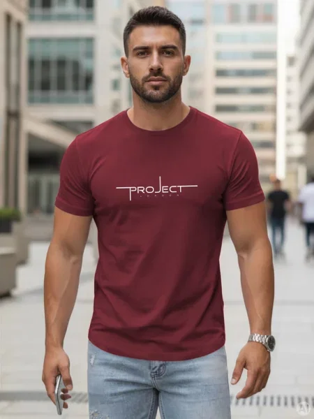 T-shirt z napisem Project London bordowy Dstreet