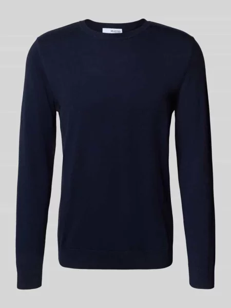 Sweter z dzianiny o kroju regular fit z czystej bawełny model ‘BERG’ Selected Homme granatowy