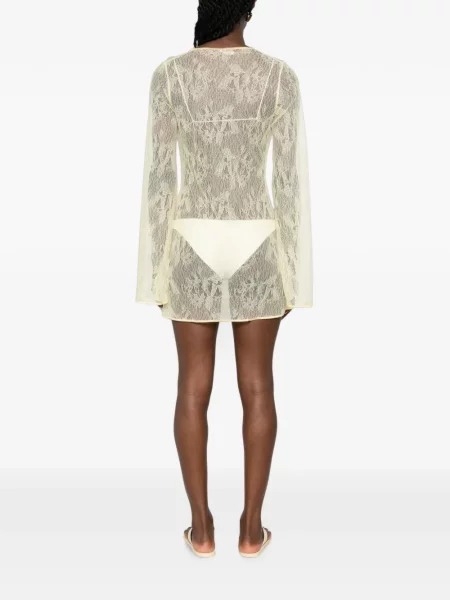Lung rochie mini Oseree din dantelă galben