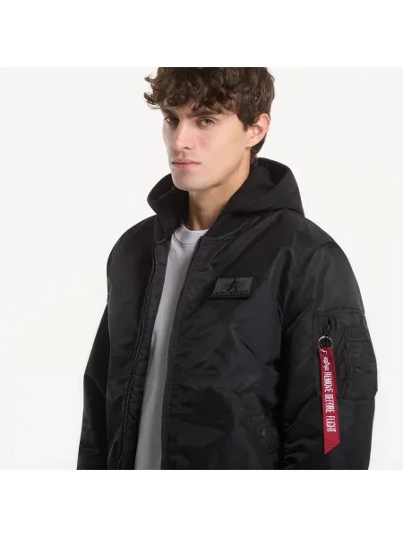Bunda Alpha Industries s potlačou s kapucňou čierna