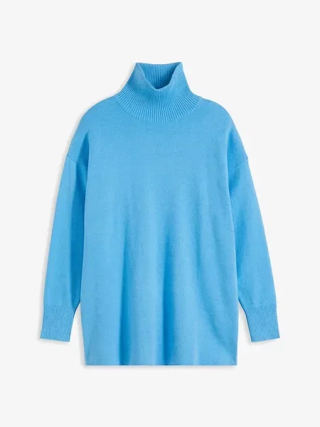 Sweter z prążkowanej dzianiny z czystej bawełny niebieski