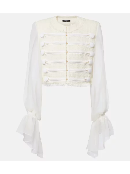 Geacă Balmain de mătase alb
