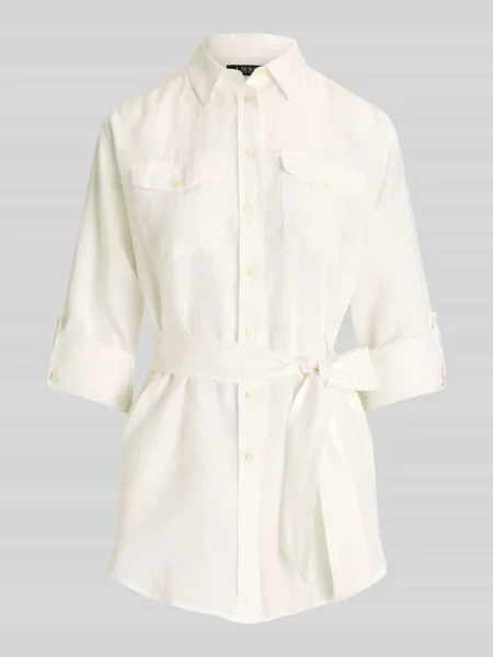 Bluzka koszulowa o kroju relaxed fit z czystego lnu Lauren Ralph Lauren biała