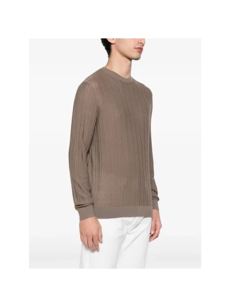 Sweter Emporio Armani wełniany z nadrukiem brązowy