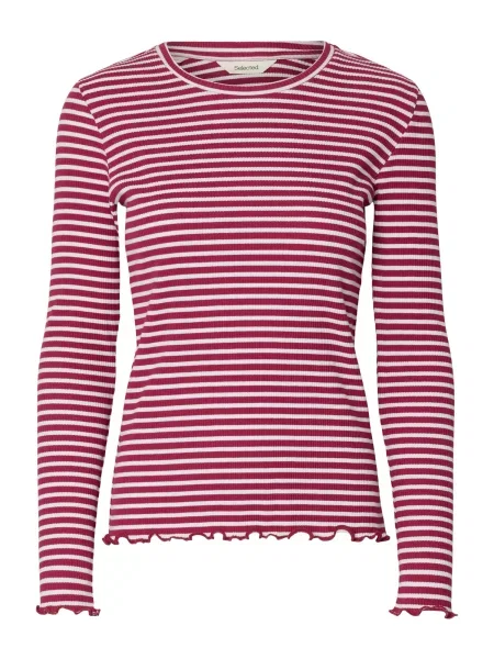 SELECTED Tričko SLFELLEN vínově červená bílá