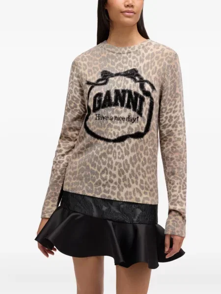 Pulover Ganni cu imagine cu model leopard maro