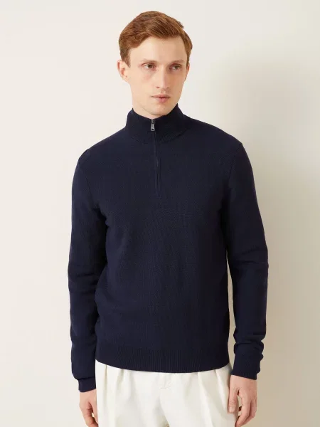 Ralph Lauren Purple Label Sweter Typu Troyer Z Piki blau fioletowy
