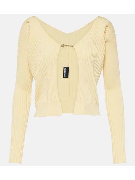 Dzianinowy kardigan Jacquemus prążkowany żółty