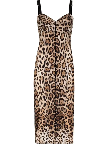 Rochie midi Dolce & Gabbana cu imagine cu model leopard până la genunchi