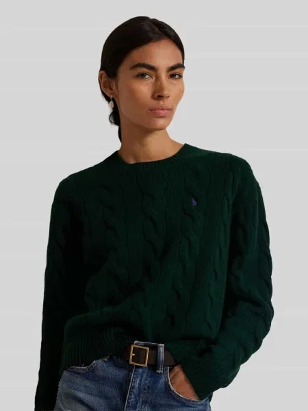 Sweter z kaszmiru ze ściegiem warkoczowym Polo Ralph Lauren zielony