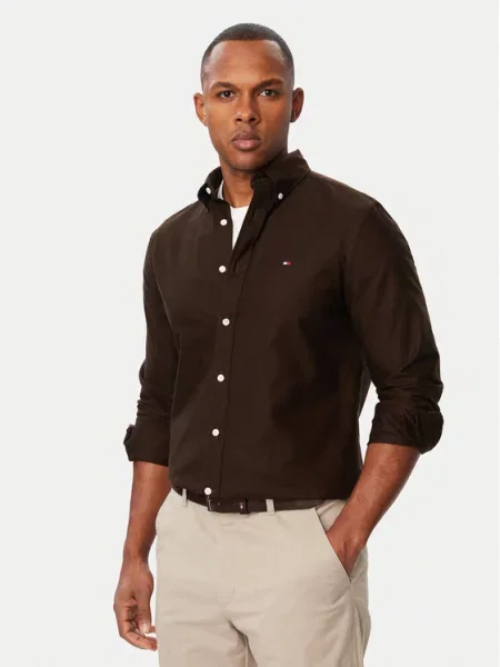 Tommy Hilfiger Srajca Solid Heritage Temno rjava