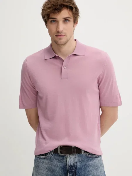 Samsoe Samsoe polo din lână SAROWAN uni roz