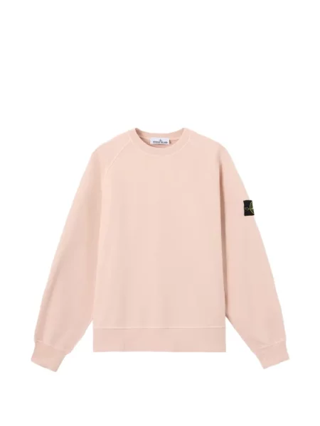 Lung hanorac crewneck Stone Island cu decolteu rotund cu strasuri roz