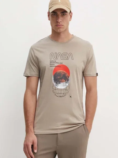 Férfi póló Alpha Industries NASA Orbit T vintage sand NASA Orbit T bézs