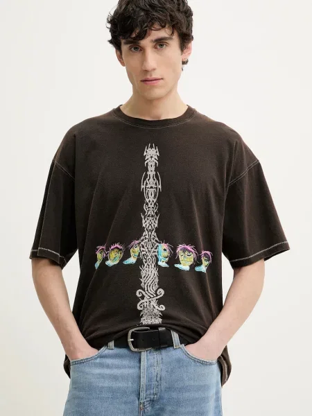 Тениска Diesel T-SHIRT с принт кафяво