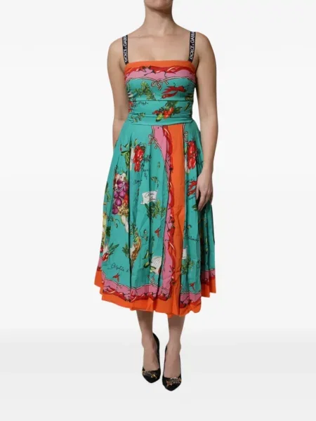 Rochie midi Dolce & Gabbana cu model floral cu imagine în linie A verde