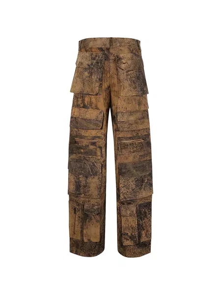 Pantaloni cargo Fermas din piele cu imagine cu model camuflaj maro