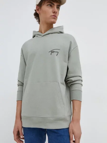 Bluza z kapturem Tommy Jeans z logo zielona