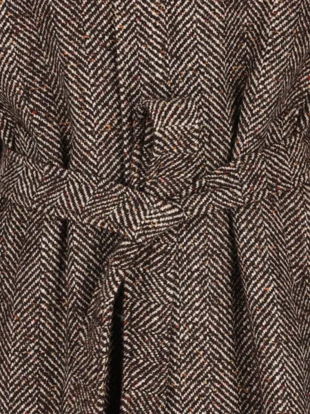 Cu centură palton Tagliatore cu model herringbone maro