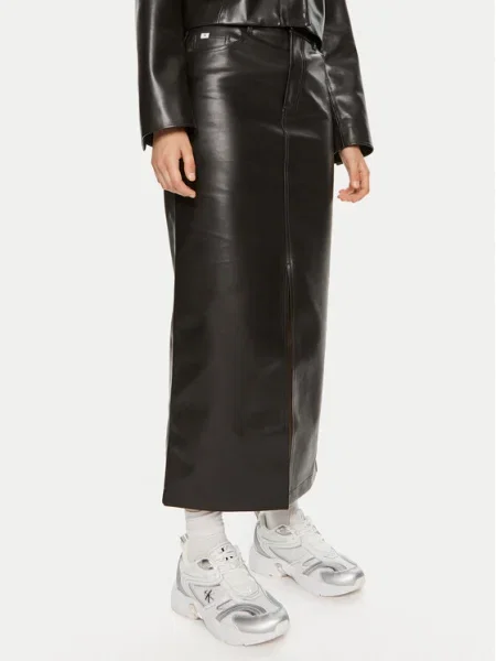 Calvin Klein Jeans Fustă din imitație de piele negru