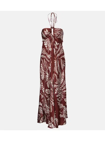 Rochie maxi Poupette St Barth cu imagine de costum maro